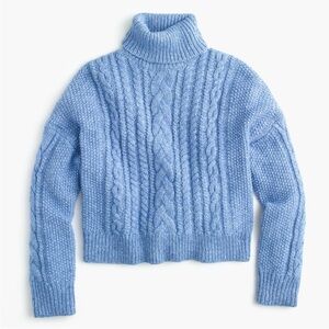 J. Crew Collection Blue Cable Knit Turtleneck Wool Sweater Small